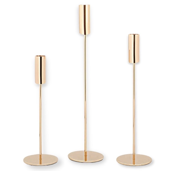 BRAND NEW in box Champagne Gold Taper Candle Holders Set of 3-Tall and GORGEOUS! - Picture 1 of 9